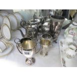 A collection of silver plate items including teapot and coffee pot