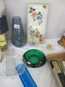 A quantity of glassware and retro painted glass trays