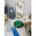 A quantity of glassware and retro painted glass trays