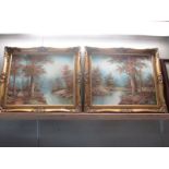 Two gilt framed oil on canvase woodland scenes signed but indistinct