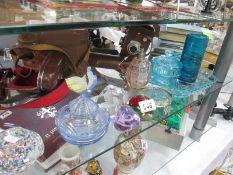 A collection of glass dressing table set items