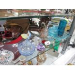 A collection of glass dressing table set items