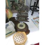 A barometer and other wooden items