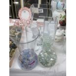 3 glass vases and other glassware