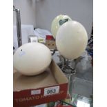 Three ostrich eggs including painted example