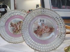 Two painted cabinet plates