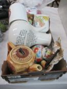 A small box of china and pottery