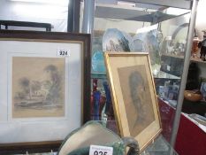 Two framed and glazed pencil style pictures