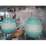 2 art glass blue and white vases