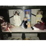 6 porcelain dolls including 1 boxed