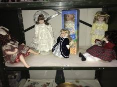 6 porcelain dolls including 1 boxed