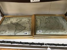 2 framed and glazed map prints including The Kingdom of England and America