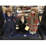 3 porcelain collectors dolls