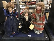 3 porcelain collectors dolls