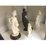 4 resin classical style figurines including mahogany princess and one other