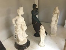 4 resin classical style figurines including mahogany princess and one other