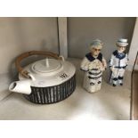 Troika teapot (a/f) and a pair of Victorian nodding figures