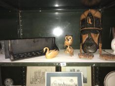 A quantity of wooden items including tribal mask