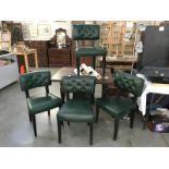 A set of 4 green vinyl covered chairs with deep button backs and an Edwardian oak drop leaf table