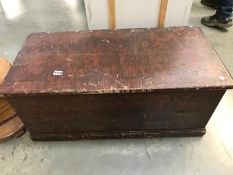 A Victorian pine blanket box with candle box & drawers