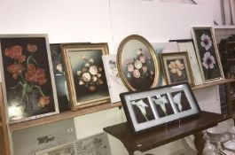 A good lot of floral paintings and prints