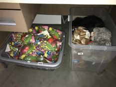 A box of soft toys and a large box full of waterbombs