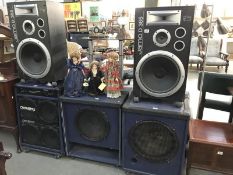 4 large speakers and base amplifier