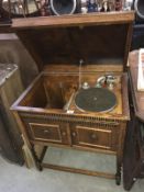 Oak cabinet gramaphone record player