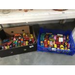2 boxes of playworn diecast cars etc. including Lesney, Dinky etc.