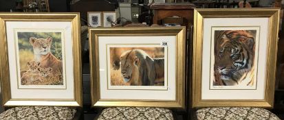 3 signed limited edition prints of lions and a tiger