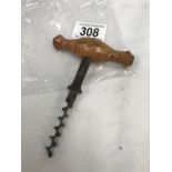 19th century cork screw inscribed to handle C.V.