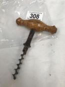 19th century cork screw inscribed to handle C.V.