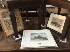 A collection of 7 antique prints and a signed French print