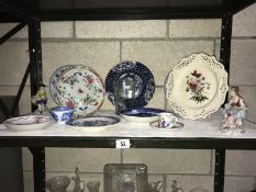 A collection of china including a pair of German figures, plates,