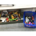 2 boxes of playworn diecast and plastic toys including Lesney, Dinky, TV programme related,