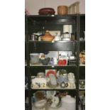 5 shelves of kitchenalia including Krups coffee maker, pestle and mortar etc.