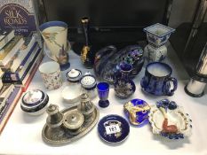 A good lot of china and a silver plated condiment set on tray