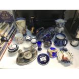 A good lot of china and a silver plated condiment set on tray