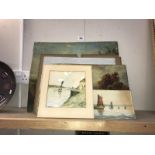 A quantity of unframed late 19th century early 20th century oil on canvas and water colours