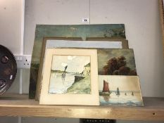 A quantity of unframed late 19th century early 20th century oil on canvas and water colours