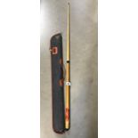 A cased pool cue