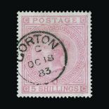 Great Britain - QV (surface printed) : (SG 134) 1867-83 wmk Anchor 5s pale rose, GC, well centred,