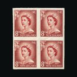 Bradbury Wilkinson Collection : NEW ZEALAND: 1955-59 imperf plate proof BLOCKS OF FOUR written up on