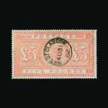 Great Britain - QV (surface printed) : (SG 133) 1867-83 blued paper £5 orange, wmk Anchor, P14, neat