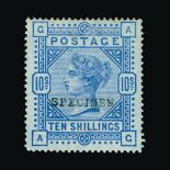 Great Britain - QV (surface printed) : (SG 177as) 1883-84 blued paper 10s cobalt, AG, ovptd.