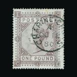 Great Britain - QV (surface printed) : (SG 129) 1867-83 wmk Cross £1 brown-lilac, CE, centred to