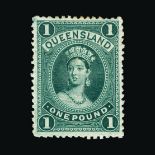 Bradbury Wilkinson Collection : (SG 161a) QUEENSLAND: 1882 Chalon £1 deep green on thick paper,