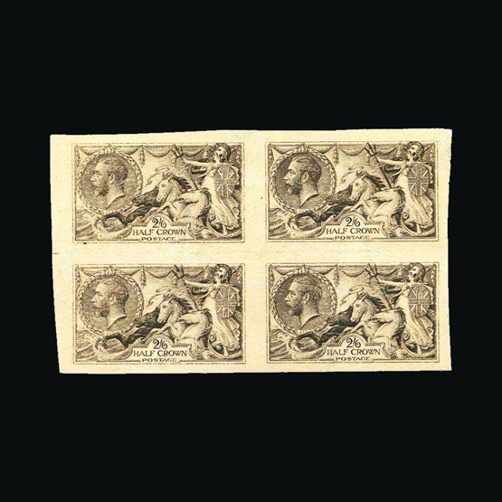 Bradbury Wilkinson Collection : GREAT BRITAIN: 1918 Seahorse 2s.6d. Rough proof, imperf block of