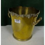 Brass Champagne Bucket, the top border with applied plated floral detail, 8.5”h x 8” dia