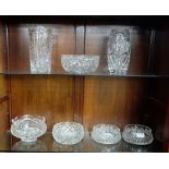 7 Pieces of Cut Crystal – 5 bowls and 2 Vases (made in Tipperary, Kilkenny etc)